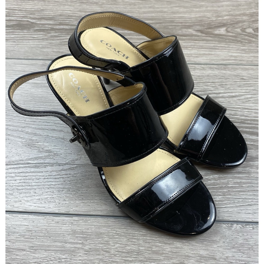 Coach Women's Marla Patent Leather‎ Slingback Heels Black Size 7.5 B